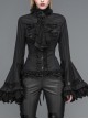 Big Flared Long Sleeves Chest Lace Frilly Back Lace-Up Black Gothic Blouse