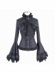 Big Flared Long Sleeves Chest Lace Frilly Back Lace-Up Black Gothic Blouse