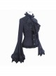 Big Flared Long Sleeves Chest Lace Frilly Back Lace-Up Black Gothic Blouse