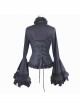 Big Flared Long Sleeves Chest Lace Frilly Back Lace-Up Black Gothic Blouse