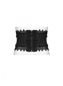 Black Suede Fabric Lace Mesh 3D Appliques Half Circle Rivets In The Middle Of The Front Gothic Style Hollow Corset