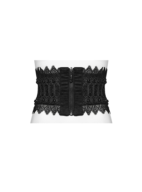 Black Suede Fabric Lace Mesh 3D Appliques Half Circle Rivets In The Middle Of The Front Gothic Style Hollow Corset