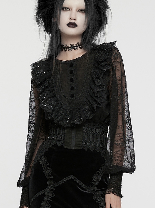 Black Suede Fabric Lace Mesh 3D Appliques Half Circle Rivets In The Middle Of The Front Gothic Style Hollow Corset