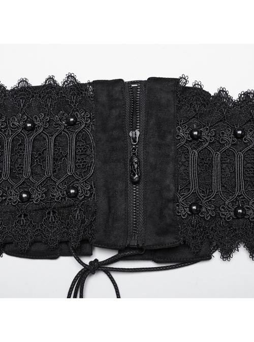 Black Suede Fabric Lace Mesh 3D Appliques Half Circle Rivets In The Middle Of The Front Gothic Style Hollow Corset