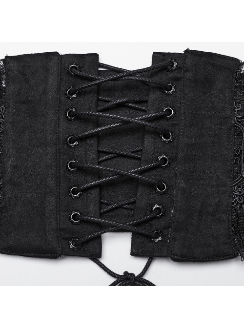 Black Suede Fabric Lace Mesh 3D Appliques Half Circle Rivets In The Middle Of The Front Gothic Style Hollow Corset