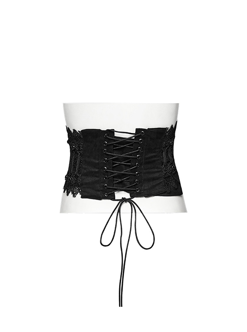 Black Suede Fabric Lace Mesh 3D Appliques Half Circle Rivets In The Middle Of The Front Gothic Style Hollow Corset