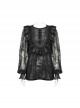 Lightweight Stretch Black Lace With Micro Transparent Mesh Front Three Dimensional U Shaped Patch With Pleated Lace Gothic Style Lantern Sleeve Shirt