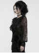 Lightweight Stretch Black Lace With Micro Transparent Mesh Front Three Dimensional U Shaped Patch With Pleated Lace Gothic Style Lantern Sleeve Shirt