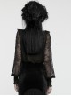 Lightweight Stretch Black Lace With Micro Transparent Mesh Front Three Dimensional U Shaped Patch With Pleated Lace Gothic Style Lantern Sleeve Shirt