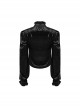 Black Vintage Stretch Velvet Front Center V Shaped Hem With Rose Button Gothic Style High Collar Pleated Flared Sleeve Shirt