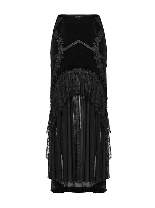 Elegant Half Circle Black Stretch Velvet Spliced ​​Pleated Chiffon Side Zipper Design Gothic Style Fishtail Skirt