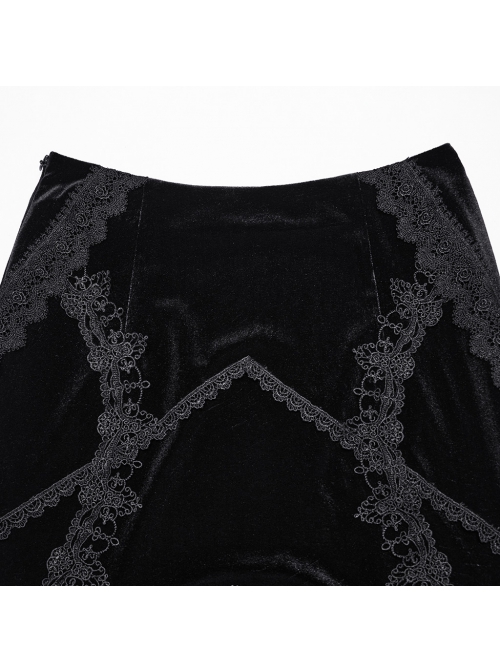 Elegant Half Circle Black Stretch Velvet Spliced ​​Pleated Chiffon Side Zipper Design Gothic Style Fishtail Skirt