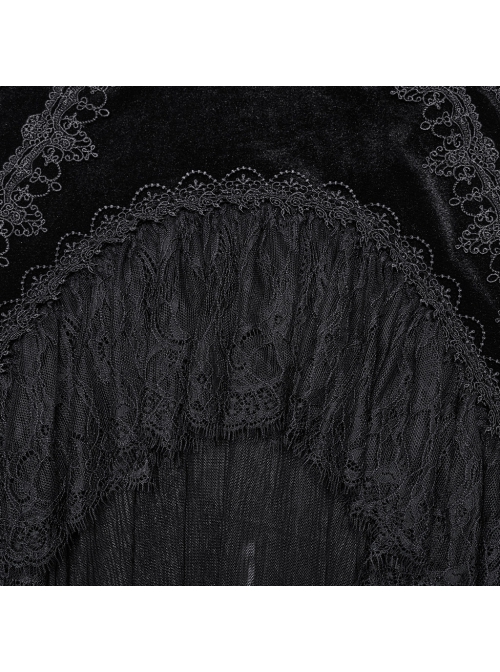 Elegant Half Circle Black Stretch Velvet Spliced ​​Pleated Chiffon Side Zipper Design Gothic Style Fishtail Skirt
