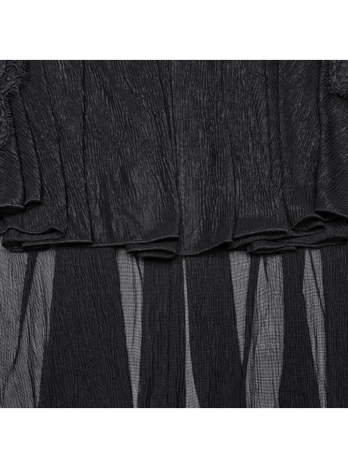 Elegant Half Circle Black Stretch Velvet Spliced ​​Pleated Chiffon Side Zipper Design Gothic Style Fishtail Skirt