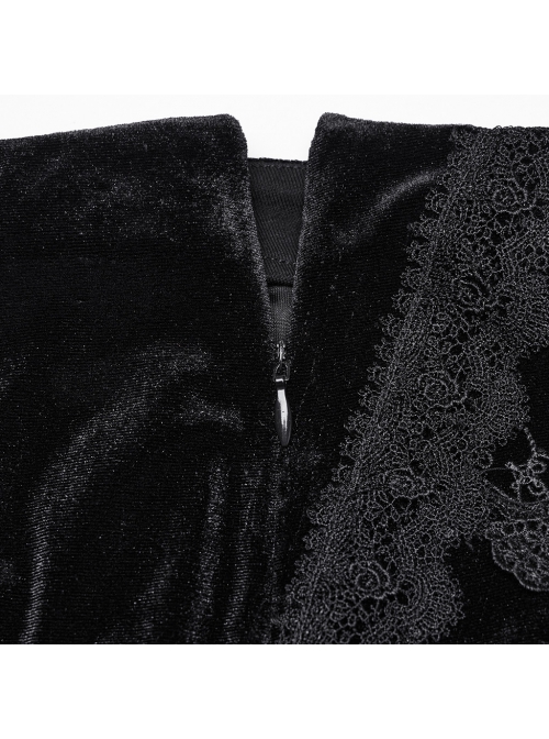 Elegant Half Circle Black Stretch Velvet Spliced ​​Pleated Chiffon Side Zipper Design Gothic Style Fishtail Skirt