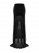 Elegant Half Circle Black Stretch Velvet Spliced ​​Pleated Chiffon Side Zipper Design Gothic Style Fishtail Skirt