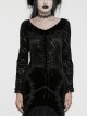 Black Gorgeous Velvet Splicing Flocking Flower Net Front Middle V Neck With Lace Lace Gothic Style Long Sleeved T-Shirt