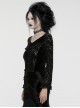 Black Gorgeous Velvet Splicing Flocking Flower Net Front Middle V Neck With Lace Lace Gothic Style Long Sleeved T-Shirt