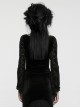 Black Gorgeous Velvet Splicing Flocking Flower Net Front Middle V Neck With Lace Lace Gothic Style Long Sleeved T-Shirt