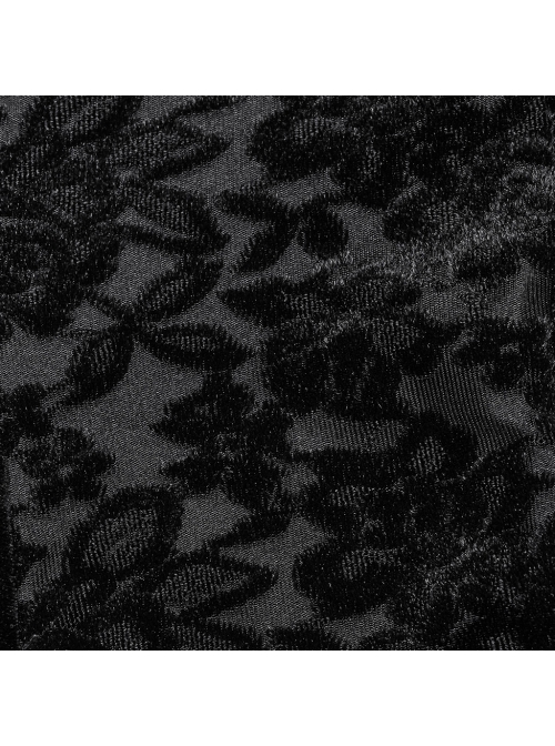 Black Gorgeous Velvet Splicing Flocking Flower Net Front Middle V Neck With Lace Lace Gothic Style Long Sleeved T-Shirt