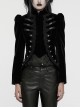 Asymmetrical Black Velvet Fabric Delicate Appliques Gothic Style Long Sleeved Stand Up Collar Coat