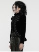 Asymmetrical Black Velvet Fabric Delicate Appliques Gothic Style Long Sleeved Stand Up Collar Coat