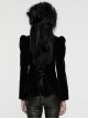 Asymmetrical Black Velvet Fabric Delicate Appliques Gothic Style Long Sleeved Stand Up Collar Coat