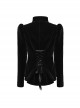 Asymmetrical Black Velvet Fabric Delicate Appliques Gothic Style Long Sleeved Stand Up Collar Coat