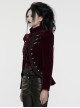 Asymmetrical Red Velvet Fabric Delicate Appliques Gothic Style Long Sleeved Stand Up Collar Coat