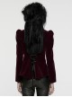 Asymmetrical Red Velvet Fabric Delicate Appliques Gothic Style Long Sleeved Stand Up Collar Coat