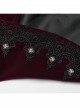 Asymmetrical Red Velvet Fabric Delicate Appliques Gothic Style Long Sleeved Stand Up Collar Coat