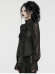 Black Light Woven Patchwork Mesh Front Center Pleats Exquisite Hand Stitched Pattern Embellishment Gothic Style Lantern Sleeve Shirt