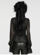 Black Light Woven Patchwork Mesh Front Center Pleats Exquisite Hand Stitched Pattern Embellishment Gothic Style Lantern Sleeve Shirt