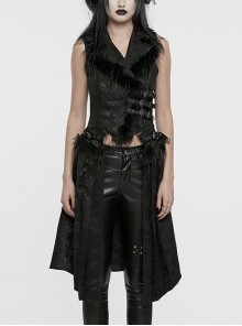 Three Dimensional Black Jacquard Woven Stitching Gorgeous Plush Raw Edge Decoration Gothic Style Detachable Two Way Vest