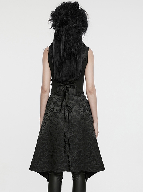 Three Dimensional Black Jacquard Woven Stitching Gorgeous Plush Raw Edge Decoration Gothic Style Detachable Two Way Vest