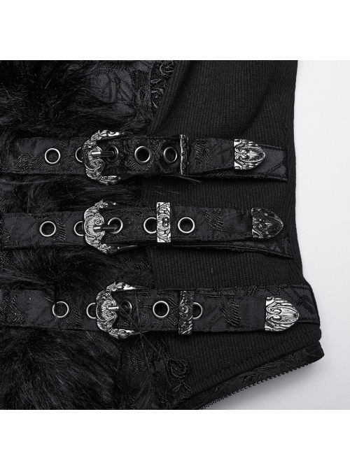 Three Dimensional Black Jacquard Woven Stitching Gorgeous Plush Raw Edge Decoration Gothic Style Detachable Two Way Vest