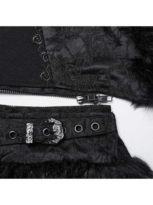 Three Dimensional Black Jacquard Woven Stitching Gorgeous Plush Raw Edge Decoration Gothic Style Detachable Two Way Vest
