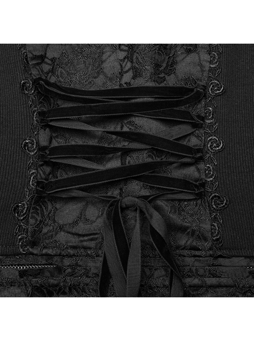 Three Dimensional Black Jacquard Woven Stitching Gorgeous Plush Raw Edge Decoration Gothic Style Detachable Two Way Vest