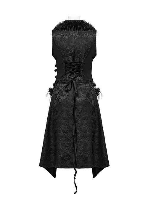 Three Dimensional Black Jacquard Woven Stitching Gorgeous Plush Raw Edge Decoration Gothic Style Detachable Two Way Vest