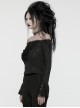 Exquisite Black Rose Woven Stitching Lace Double Layer Ruffle Front Center False Placket Gothic Style Long Sleeved Low Neck T-Shirt