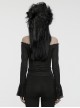 Exquisite Black Rose Woven Stitching Lace Double Layer Ruffle Front Center False Placket Gothic Style Long Sleeved Low Neck T-Shirt