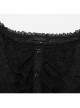 Exquisite Black Rose Woven Stitching Lace Double Layer Ruffle Front Center False Placket Gothic Style Long Sleeved Low Neck T-Shirt