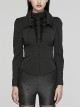 Black Non Stretch Woven Lace Front Center Lapel Design Gothic Style Slim Long Sleeve Shirt