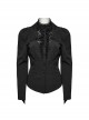Black Non Stretch Woven Lace Front Center Lapel Design Gothic Style Slim Long Sleeve Shirt