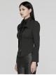 Black Non Stretch Woven Lace Front Center Lapel Design Gothic Style Slim Long Sleeve Shirt