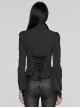 Black Non Stretch Woven Lace Front Center Lapel Design Gothic Style Slim Long Sleeve Shirt