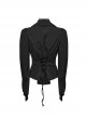 Black Non Stretch Woven Lace Front Center Lapel Design Gothic Style Slim Long Sleeve Shirt