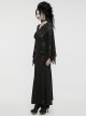 Novelty Black Elastic Rose Knitted Patchwork Lace Front Center Cross Leather Strap Decoration Gothic Style V Neck Long Sleeve Dress