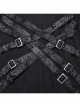 Novelty Black Elastic Rose Knitted Patchwork Lace Front Center Cross Leather Strap Decoration Gothic Style V Neck Long Sleeve Dress