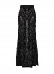 Elegant And Gorgeous Flocked Mesh Front Center Totem With Lace Binding Black Gothic Style Stretch Skirt